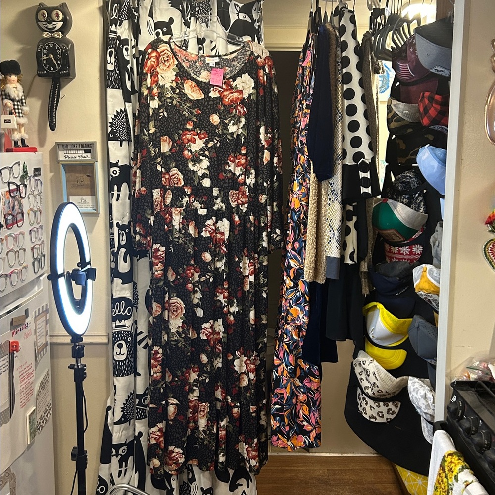 Lularoe Evelyn Dress Black Leopard With Roses Xl